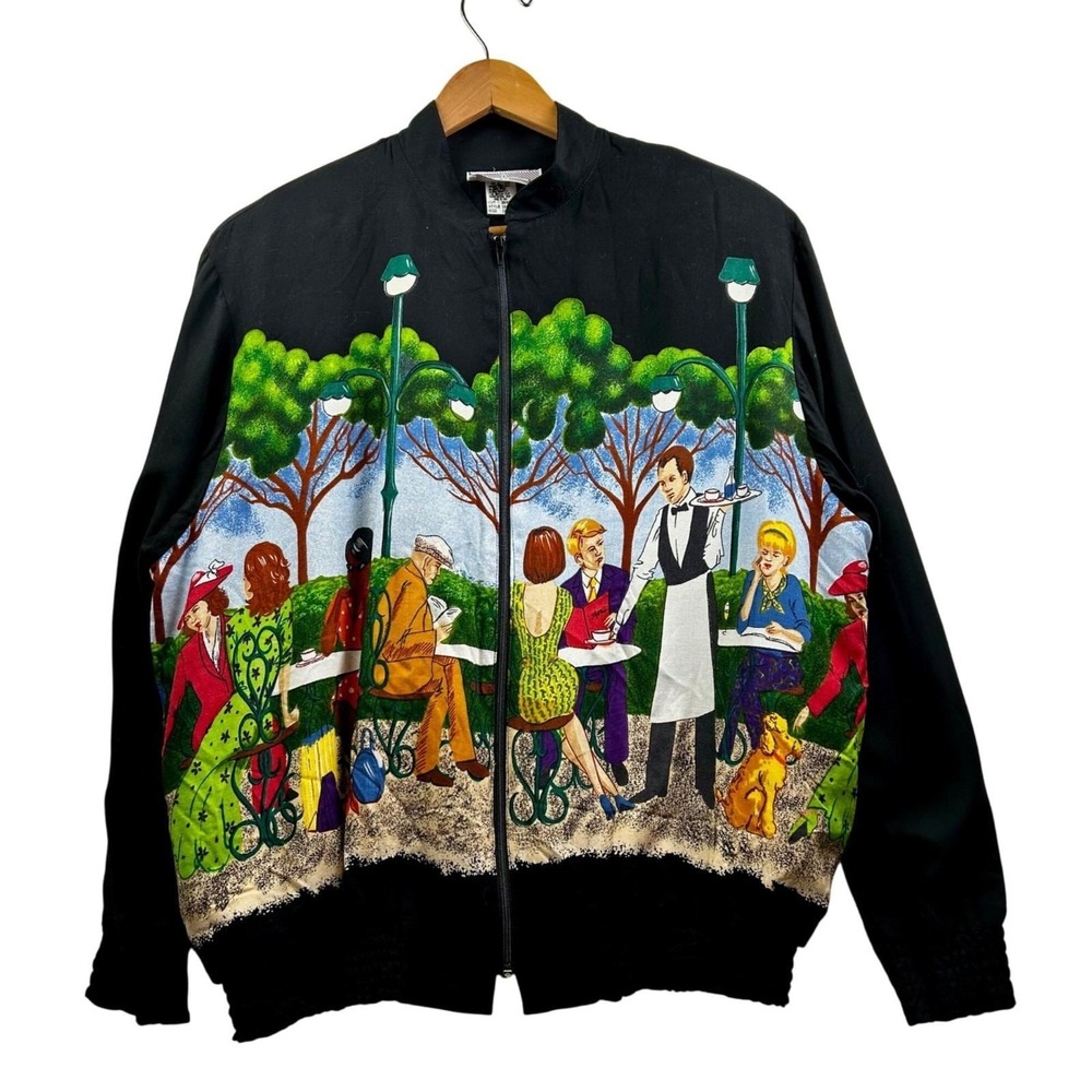 Vintage Starfire Cafe Scene Jacket Women 10 Art Bomber‎ 90s USA Art Teacher Chic